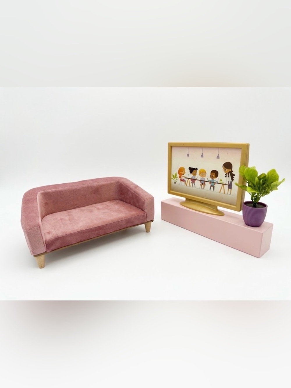 Our Generation by Battat Living Room Sofa & TV Set Pink/Gold 18in